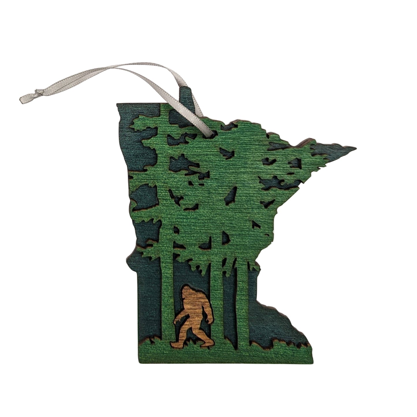 Minnesota Wood Ornament Art: Sasquatch in Trees