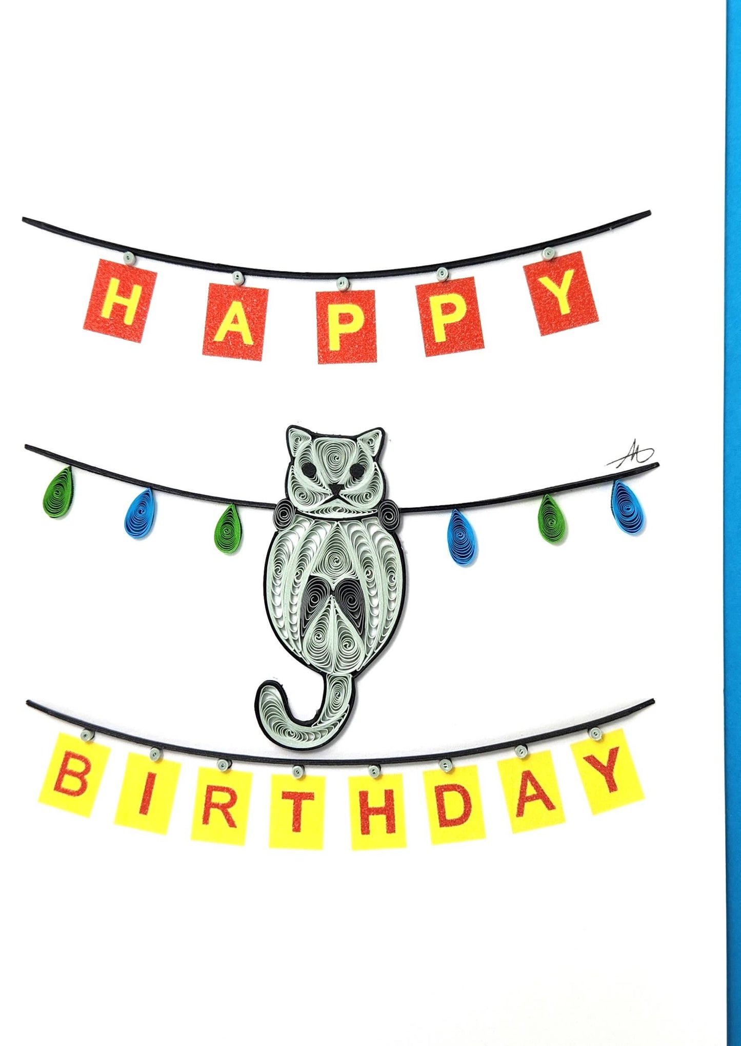 Happy Birthday Cat Quilled Greeting Card