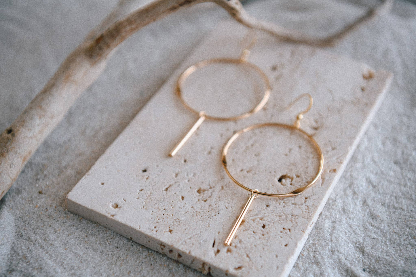 Gatsby Timeless Bar Drop Gold Plated Earrings: Bar Round Hoop Earrings 14k Gold Plated