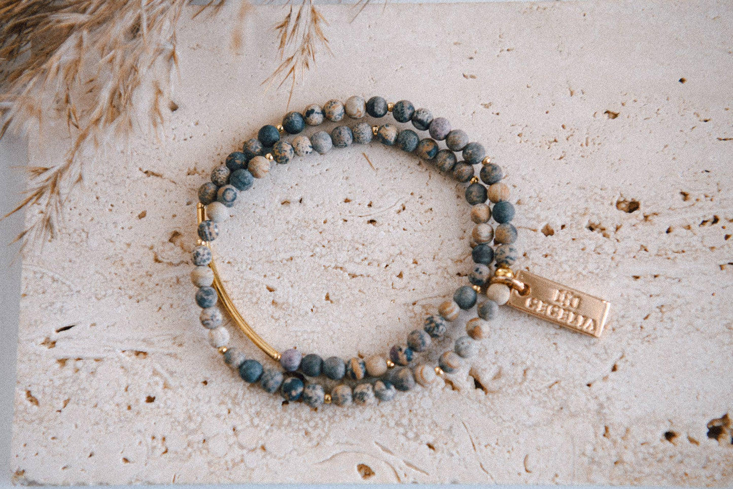 Gemstone and Gold Double Wrap Bracelet: Artistic Jasper