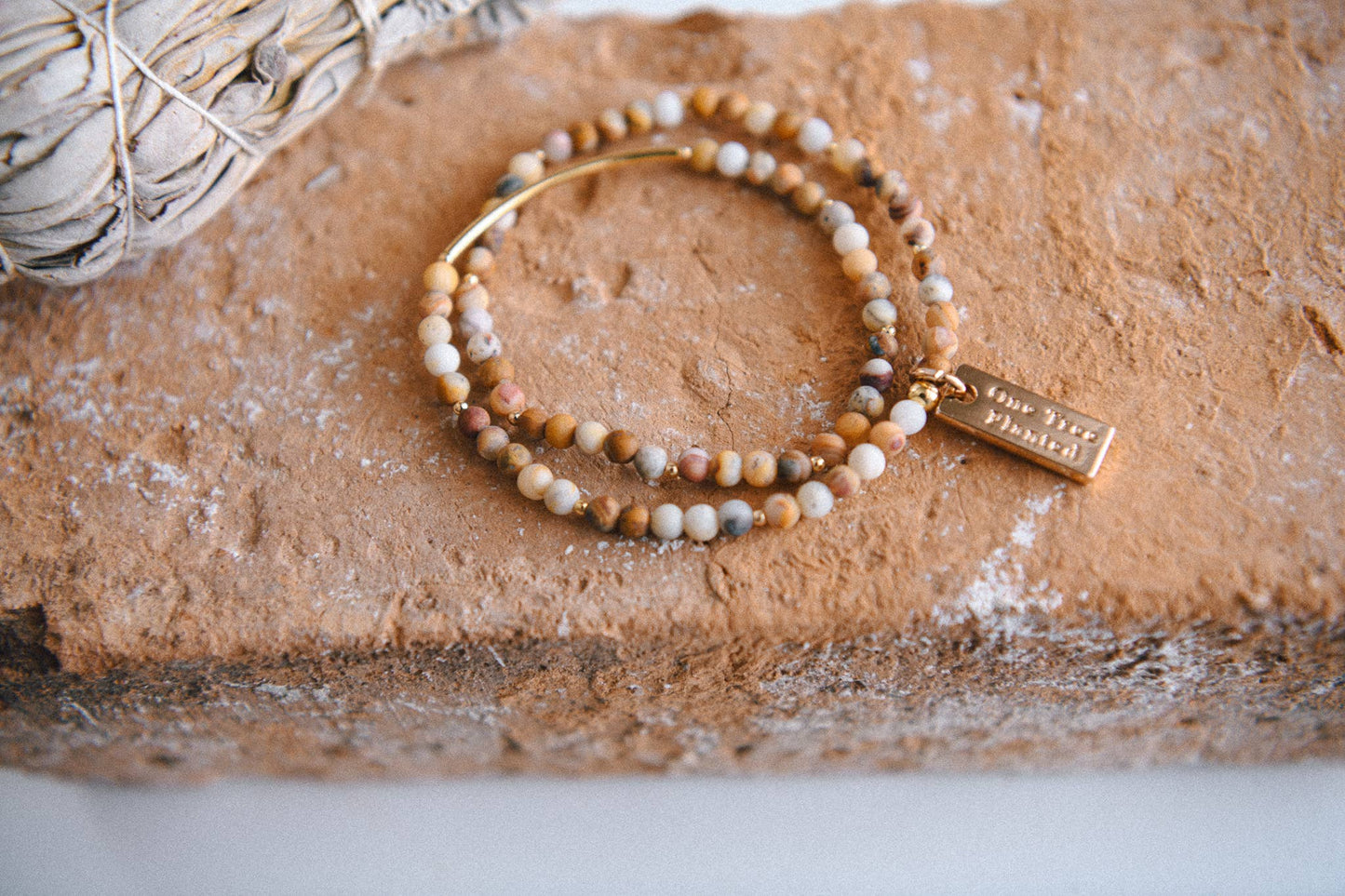 Crazy Lace Agate and Gold Double Wrap Bracelet