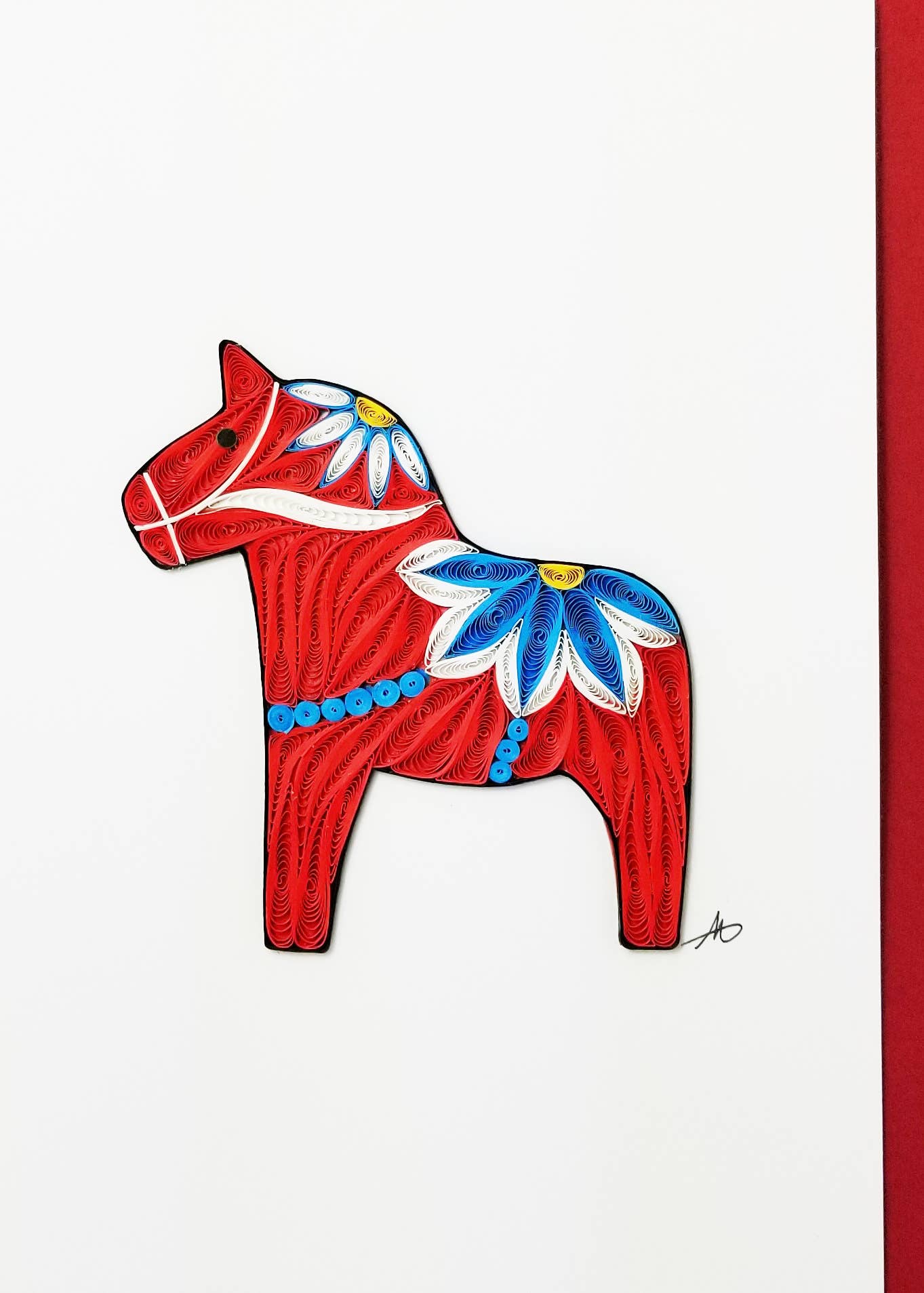 Red Dala Horse Quilled Greeting Card