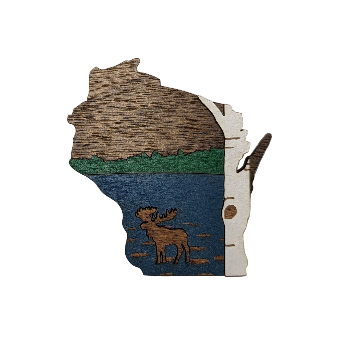 Wisconsin Wood Ornament Art: Moose and Birch