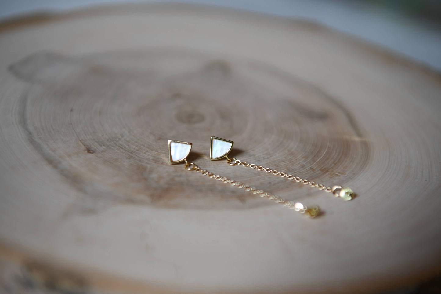 Shell Post Front and Back Gold Filled Chain Earrings