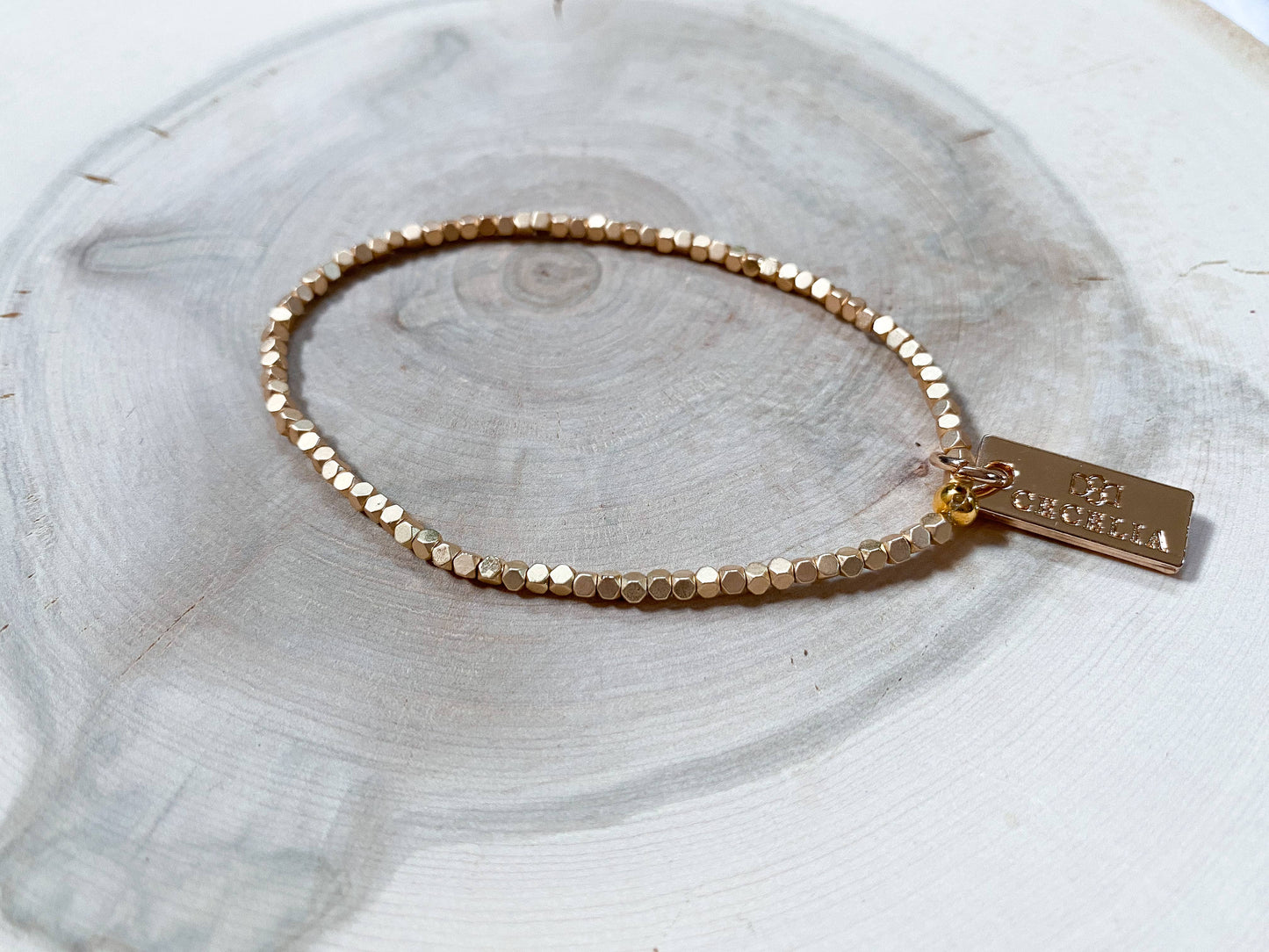 Gold Faceted Single Layering Bracelet : 2mm Matte Faceted Nugget