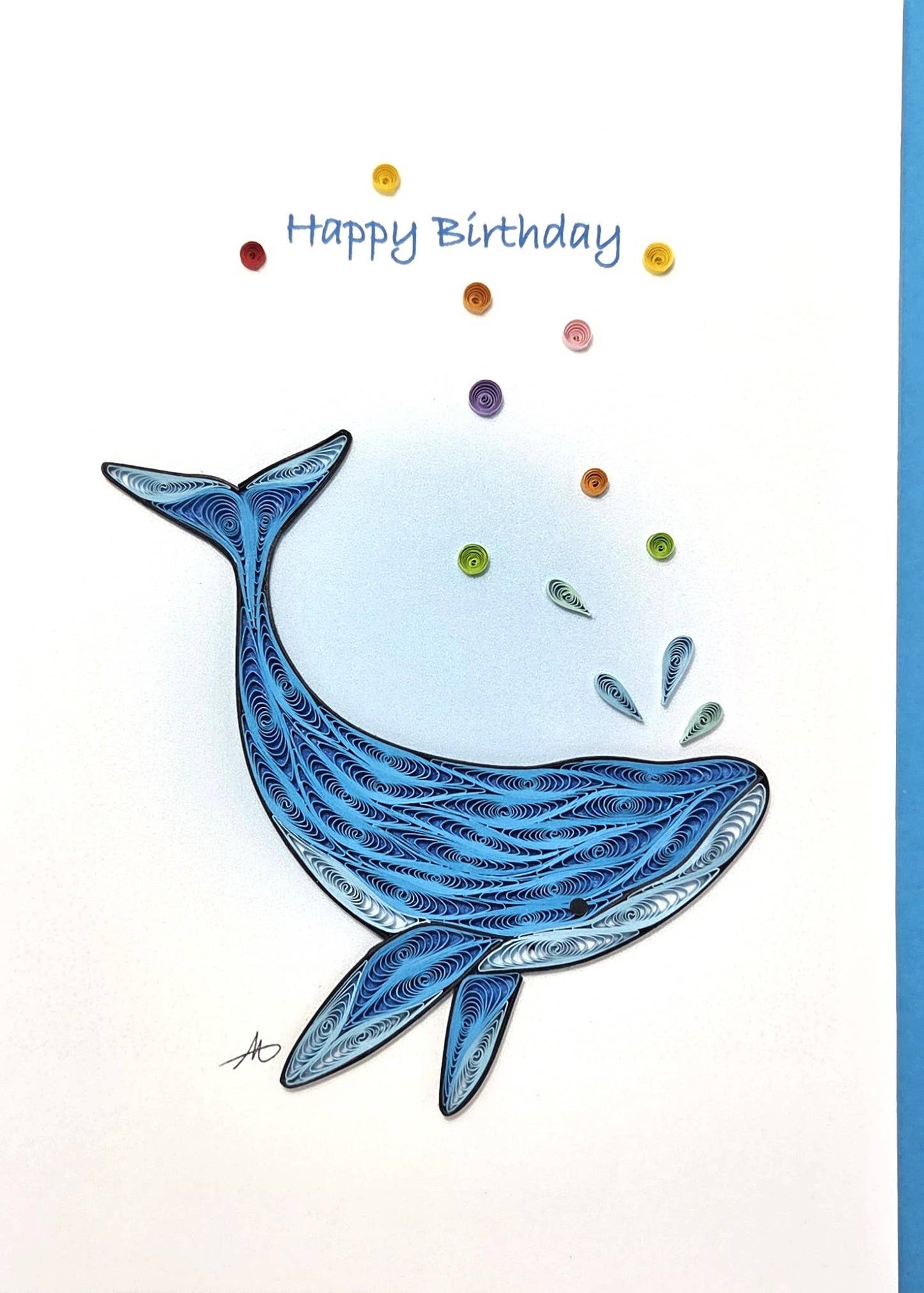 Happy Birthday Blue Whale Quilled Greeting Card