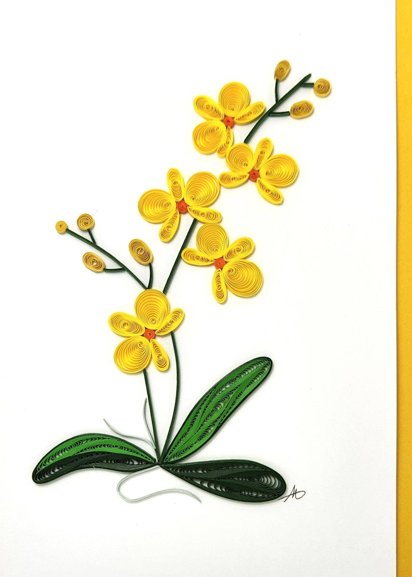 Yellow Orchid Quilled Greeting Card