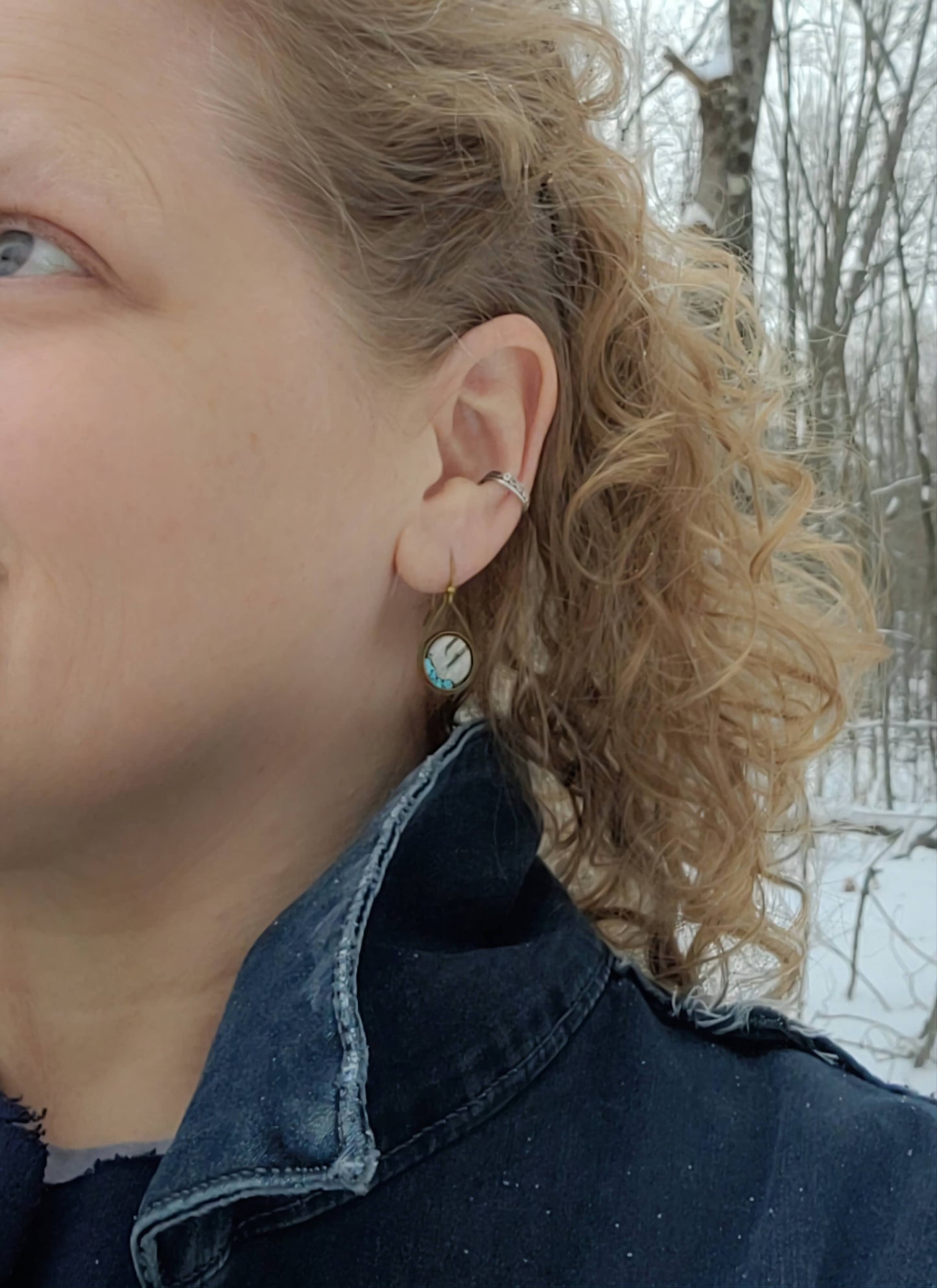 Turquoise Birch Bark Earrings-Rustic Dangle