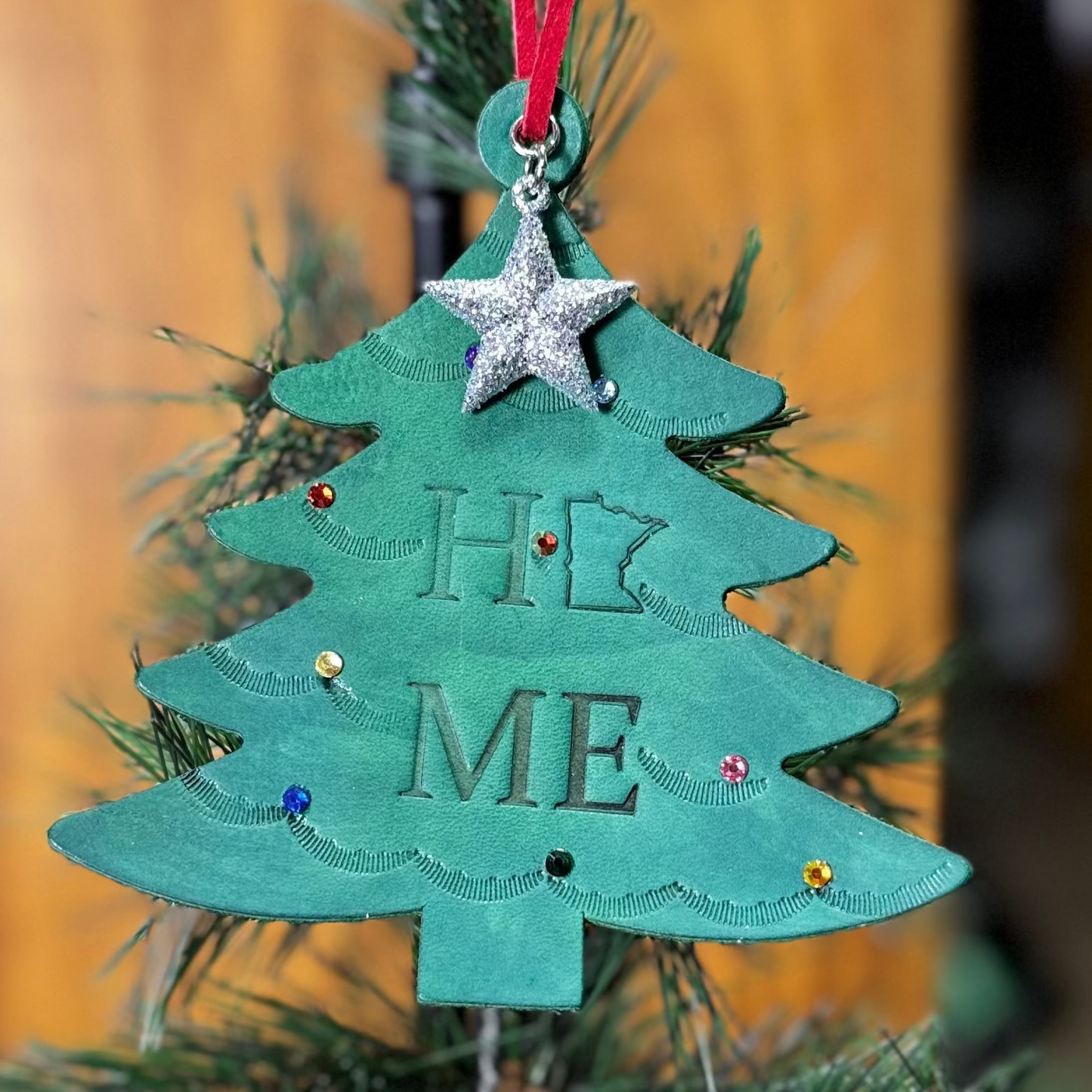 Leather Embossed MN Home Tree Ornament