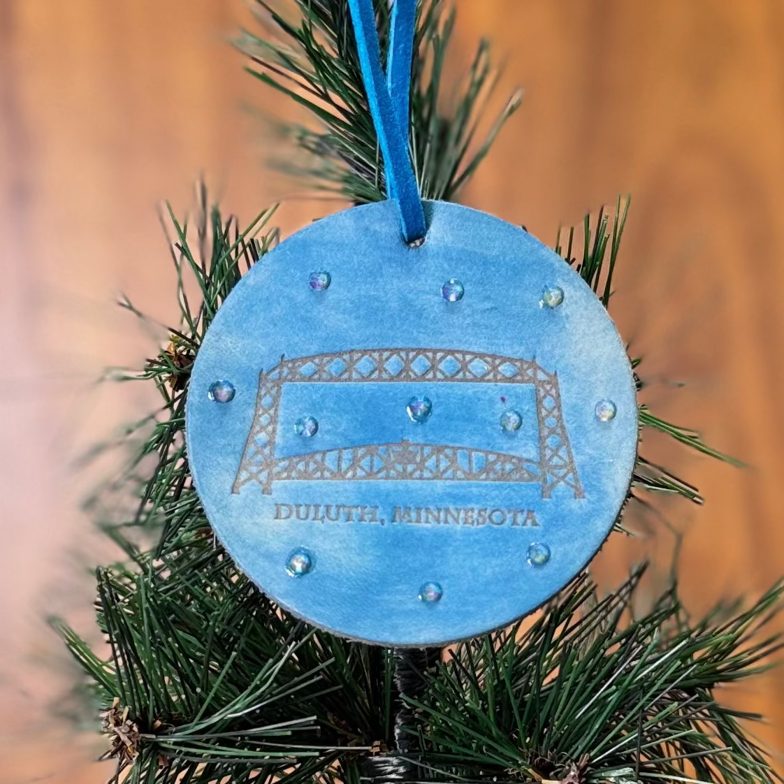 Leather Embossed Lift Bridge Circle Ornament
