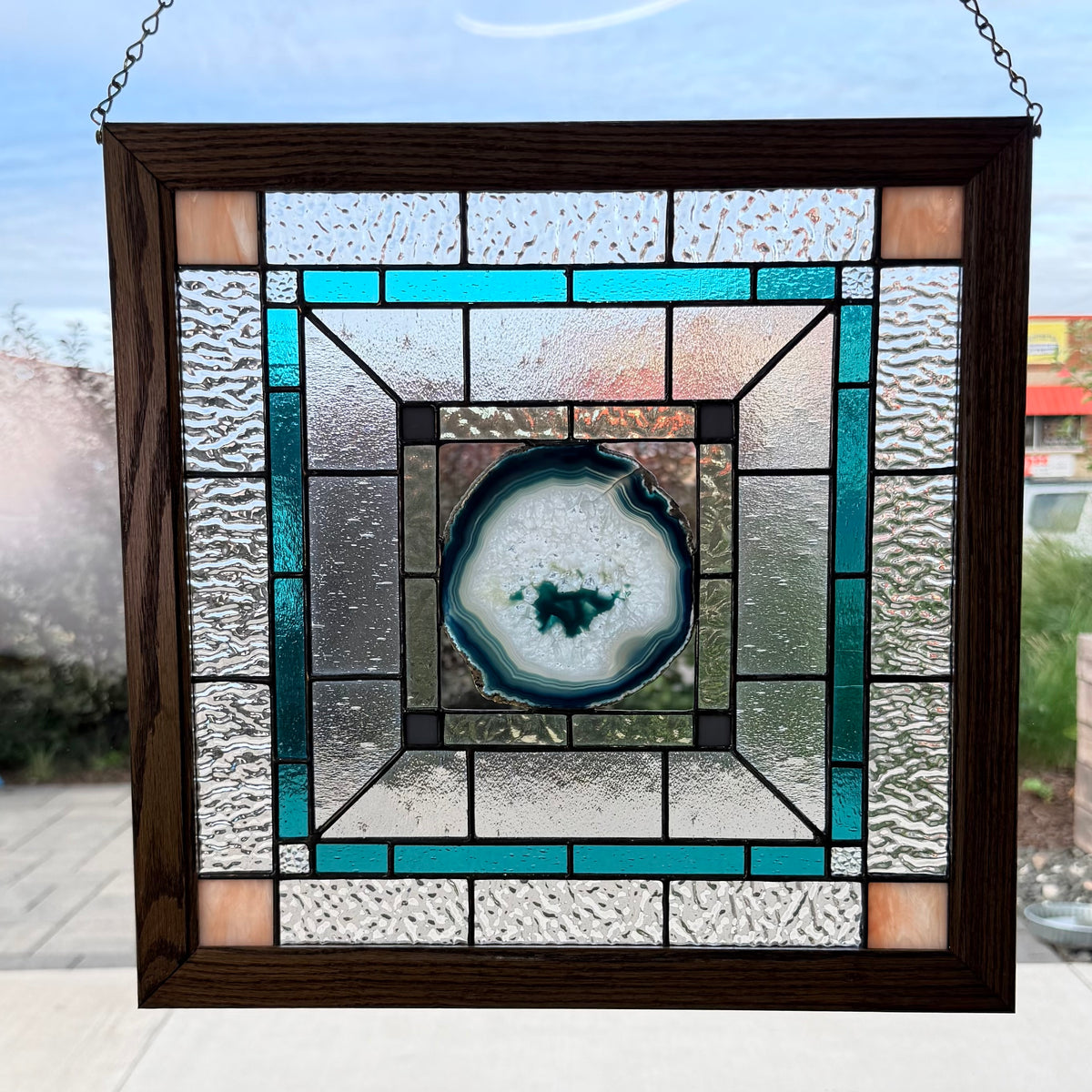 Stained Glass Window Panel with Geode