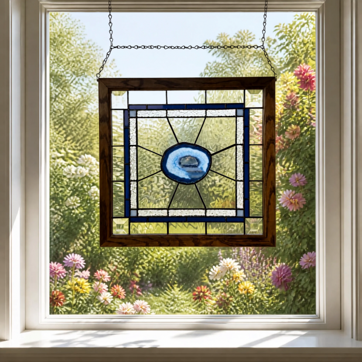 Stained Glass Window Panel with Geode