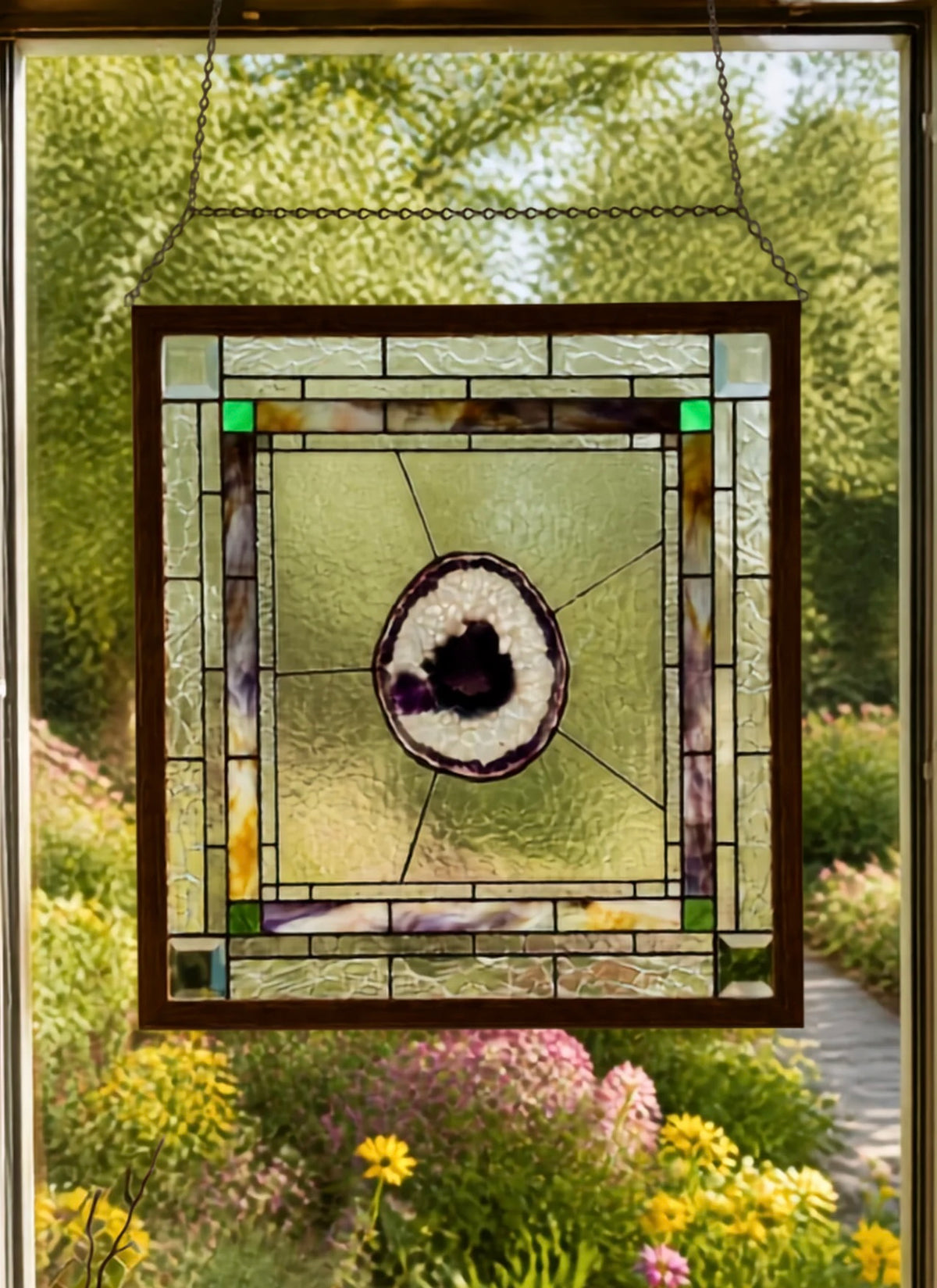 Stained Glass Window Panel with Geode