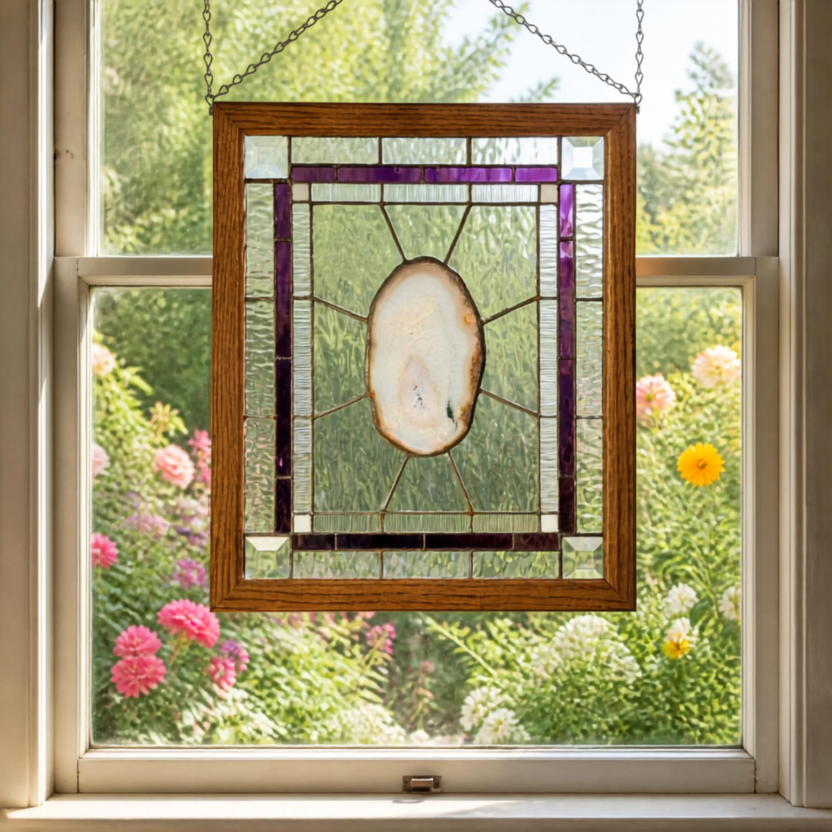 Stained Glass Window Panel With Geode