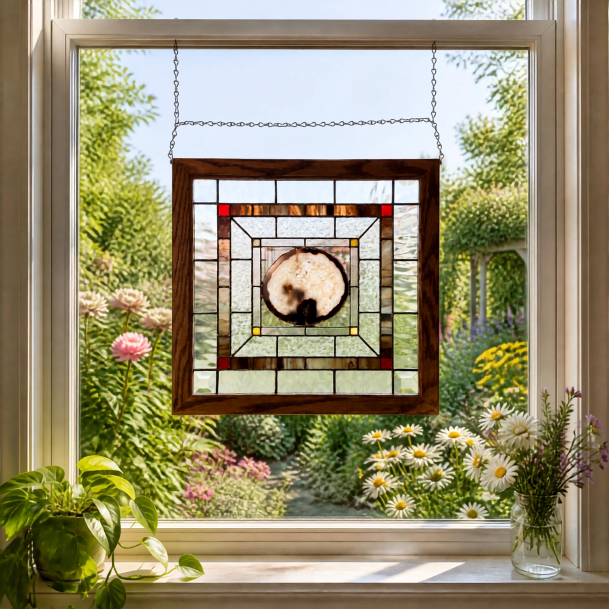 Stained Glass Window Panel with Geode