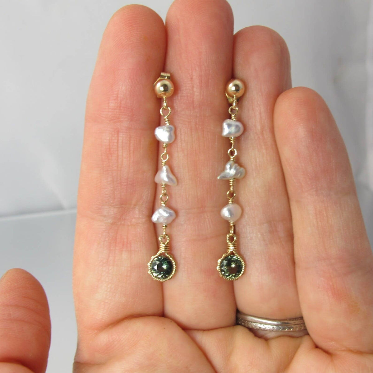 Rare Kornerupine & Akoya Pearl 14k Gold Filled Earrings