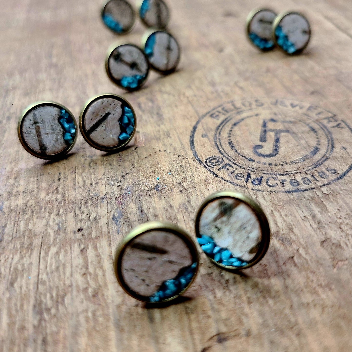 Natural Wood Birch Bark Authentic Turquoise Studs