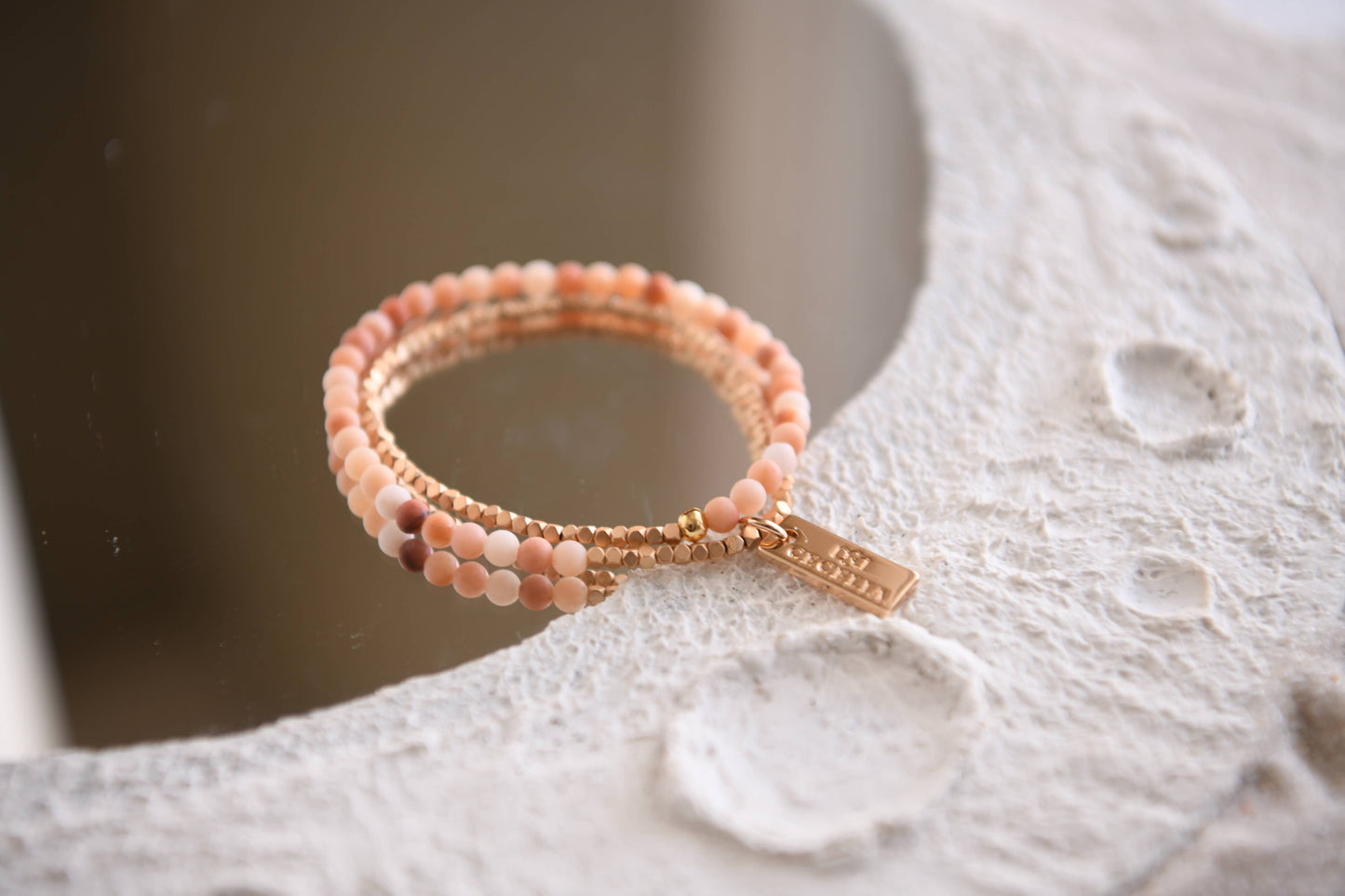 Gemstone Wrap Bracelet with Faceted Gold Beads: Peach Agate