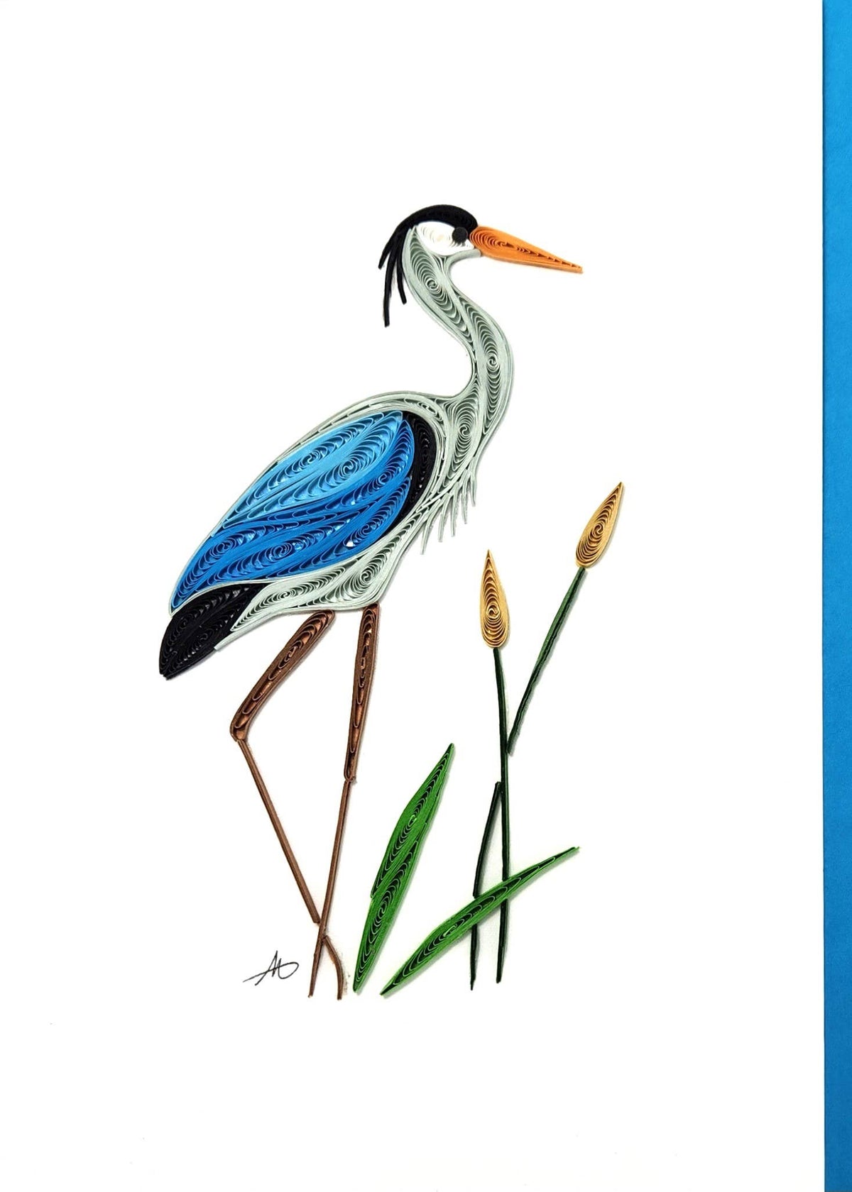 Blue Heron Quilled Greeting Card