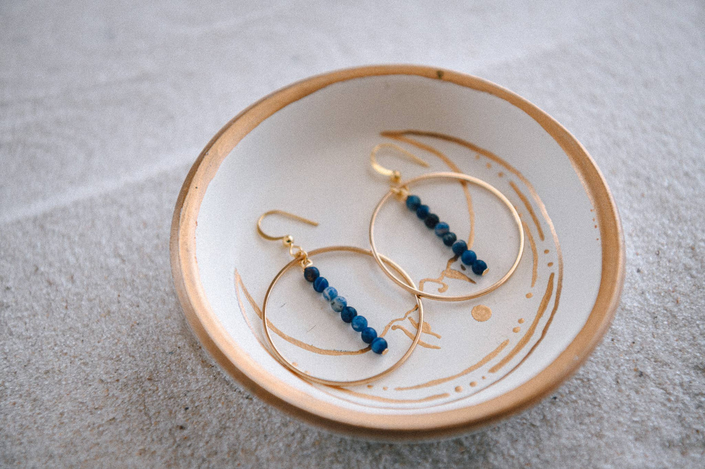 Gemstone and Gold Plated Drop Hoop Earring : Sodalite