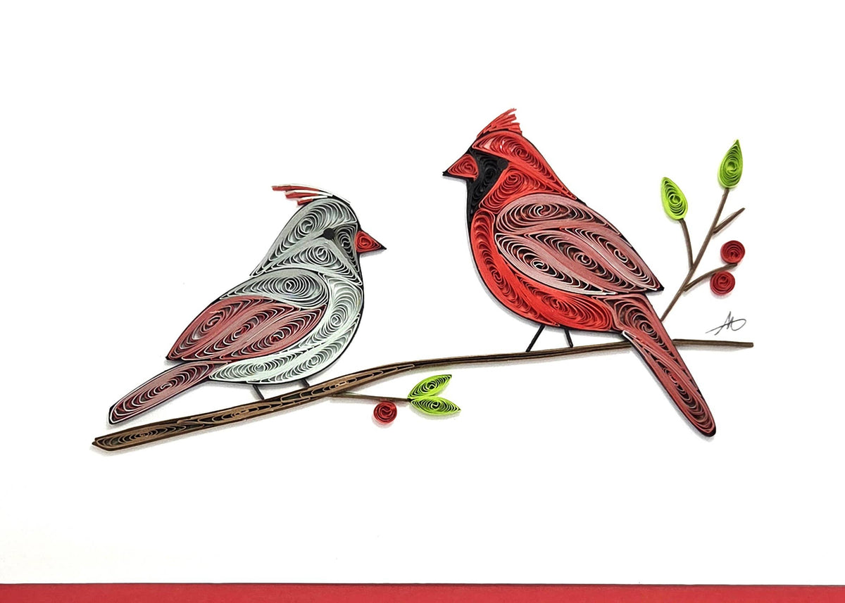 Cardinal Couple Quilled Greeting Card
