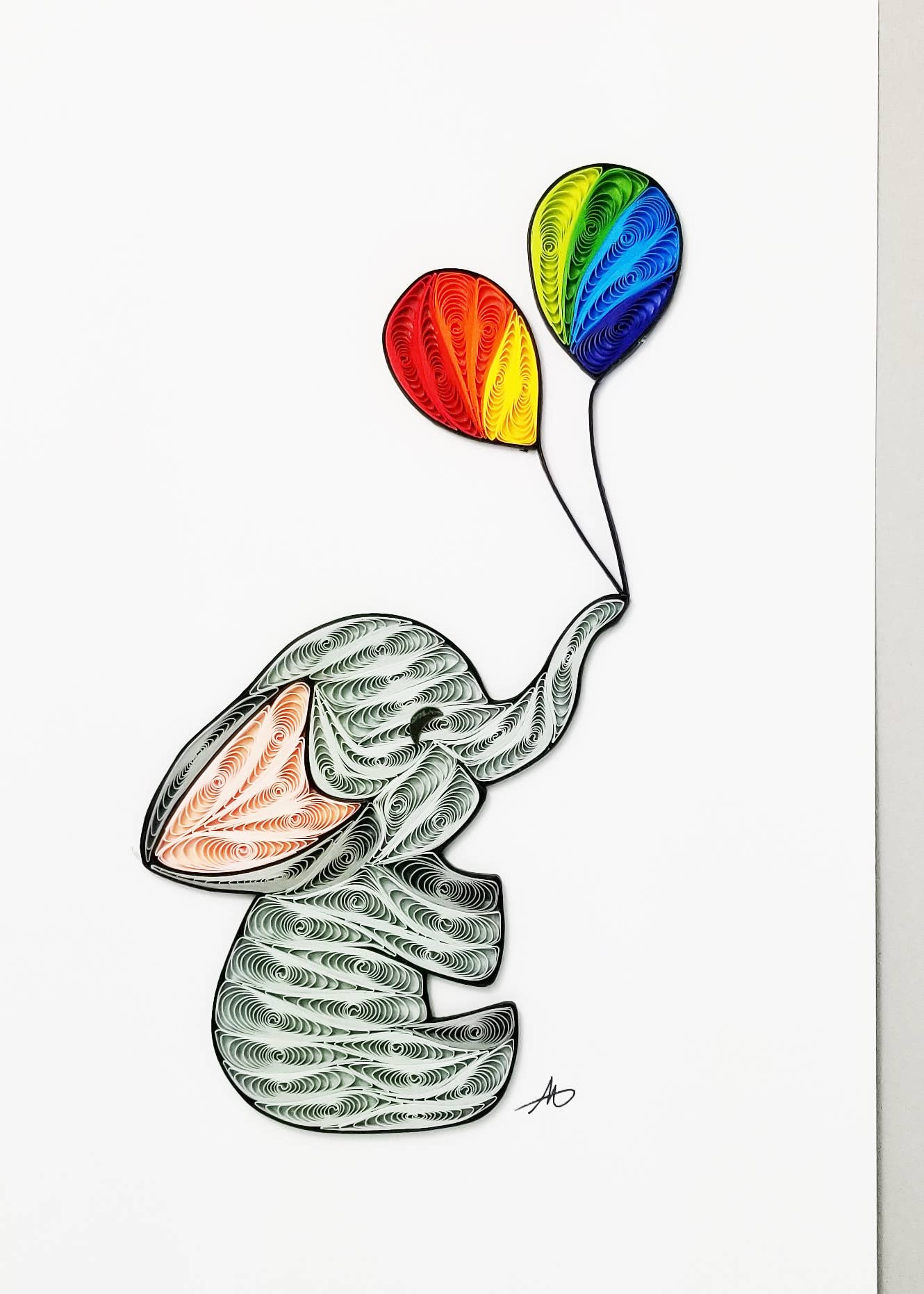 Baby Elephant With Balloons Quilled Greeting Card