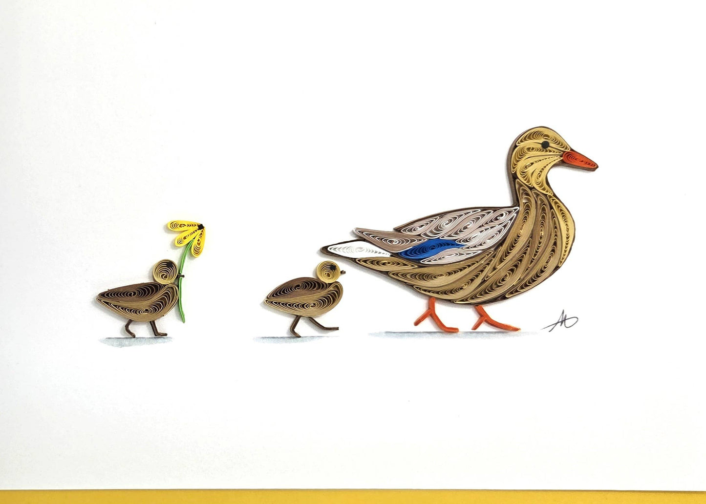 Mother Duck with Ducklings Quilled Greeting Card
