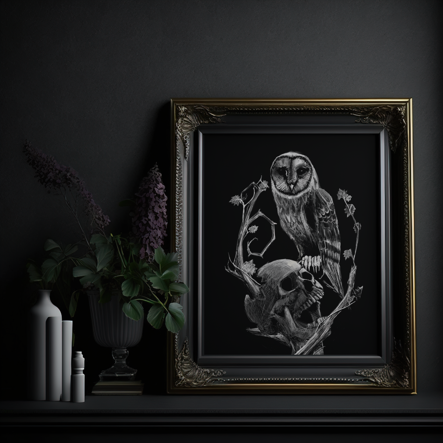 Skull and Owl Art Print 8x10