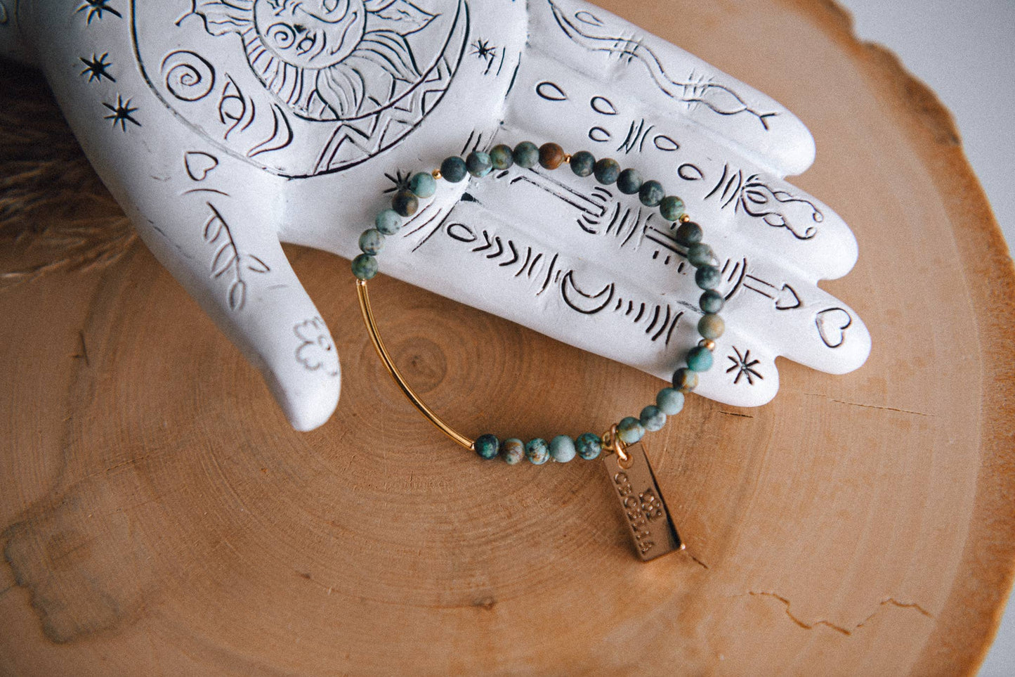 Gemstone Beaded Bracelet with Gold Accent: African Turquoise