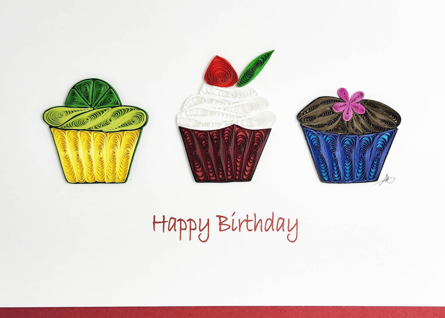 Happy Birthday 3 Cup Cakes Quilled Greeting Card