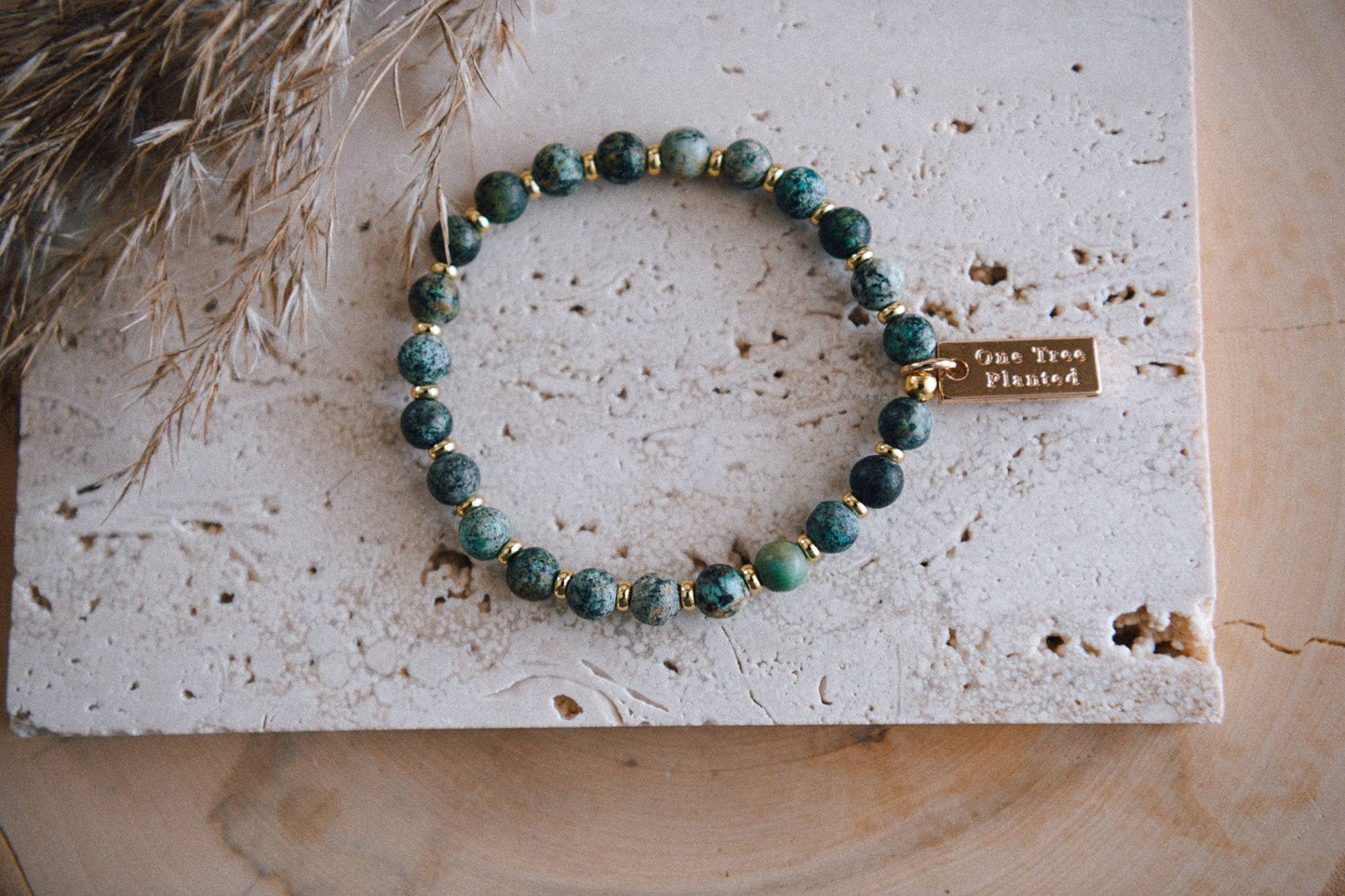 Genuine Gemstone and Gold Spacer Bead Bracelets : African Turquoise
