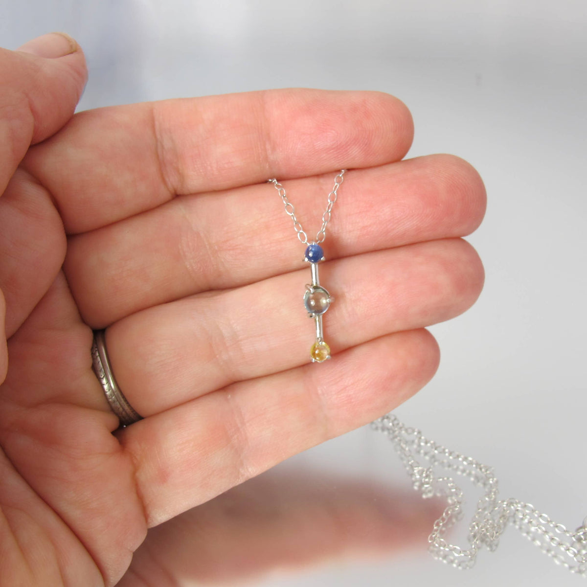 Tri-Color Montana Sapphire Sterling Silver Pendant Necklace