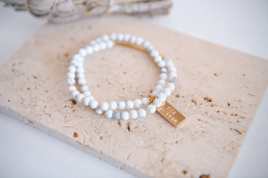 Gemstone and Gold Double Wrap Bracelet: White Howlite