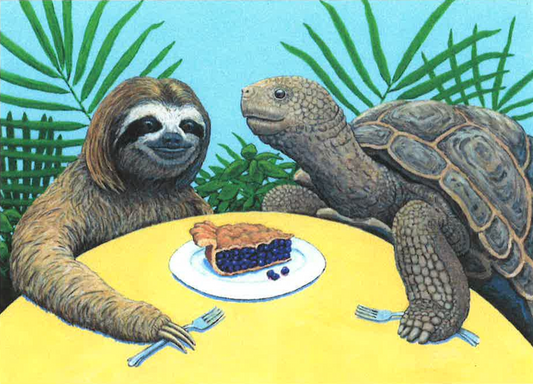 Sloth and Tortoise Share a Slice of Pie Greeting Card