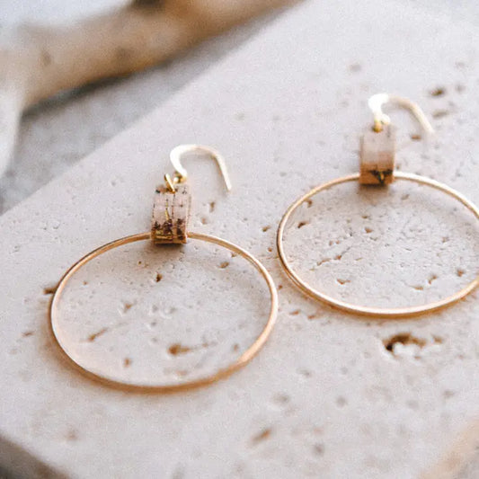 Leather and Gold Plated Hoop Earrings