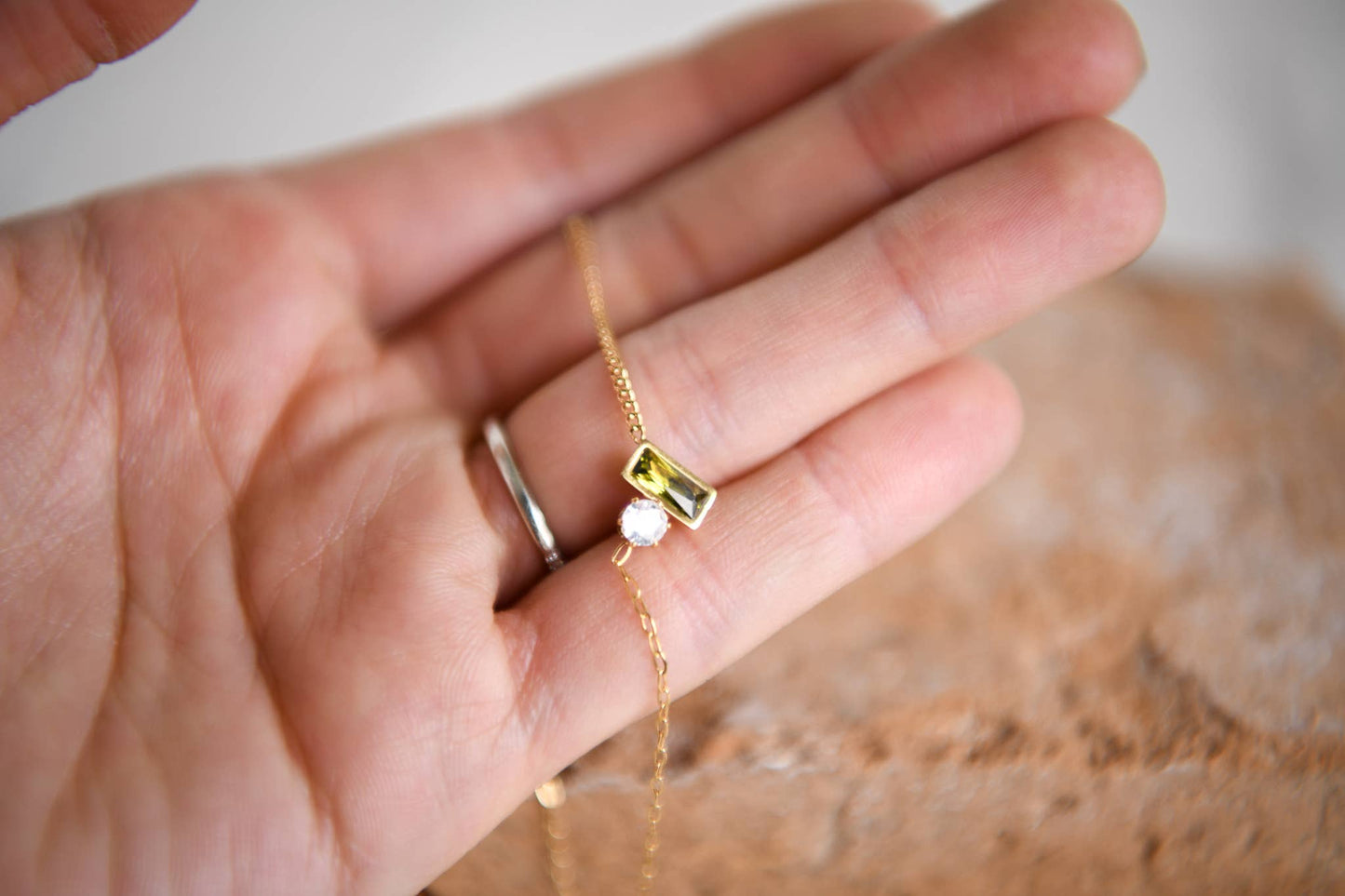 Everlasting Elements Water Resistant Necklace Collection: Olive & CZ Pendant