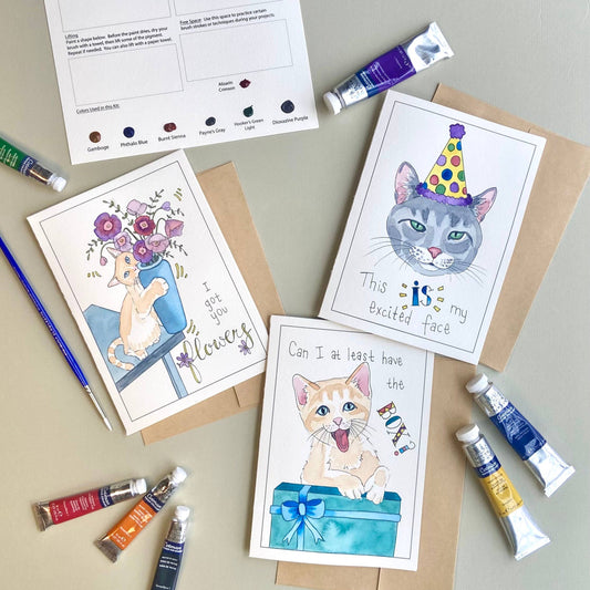 Watercolor Painting Kit: Cat Greeting Cards
