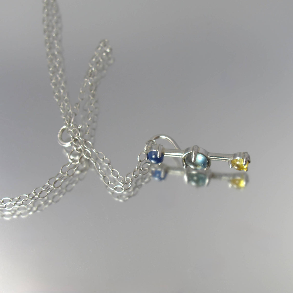 Tri-Color Montana Sapphire Sterling Silver Pendant Necklace