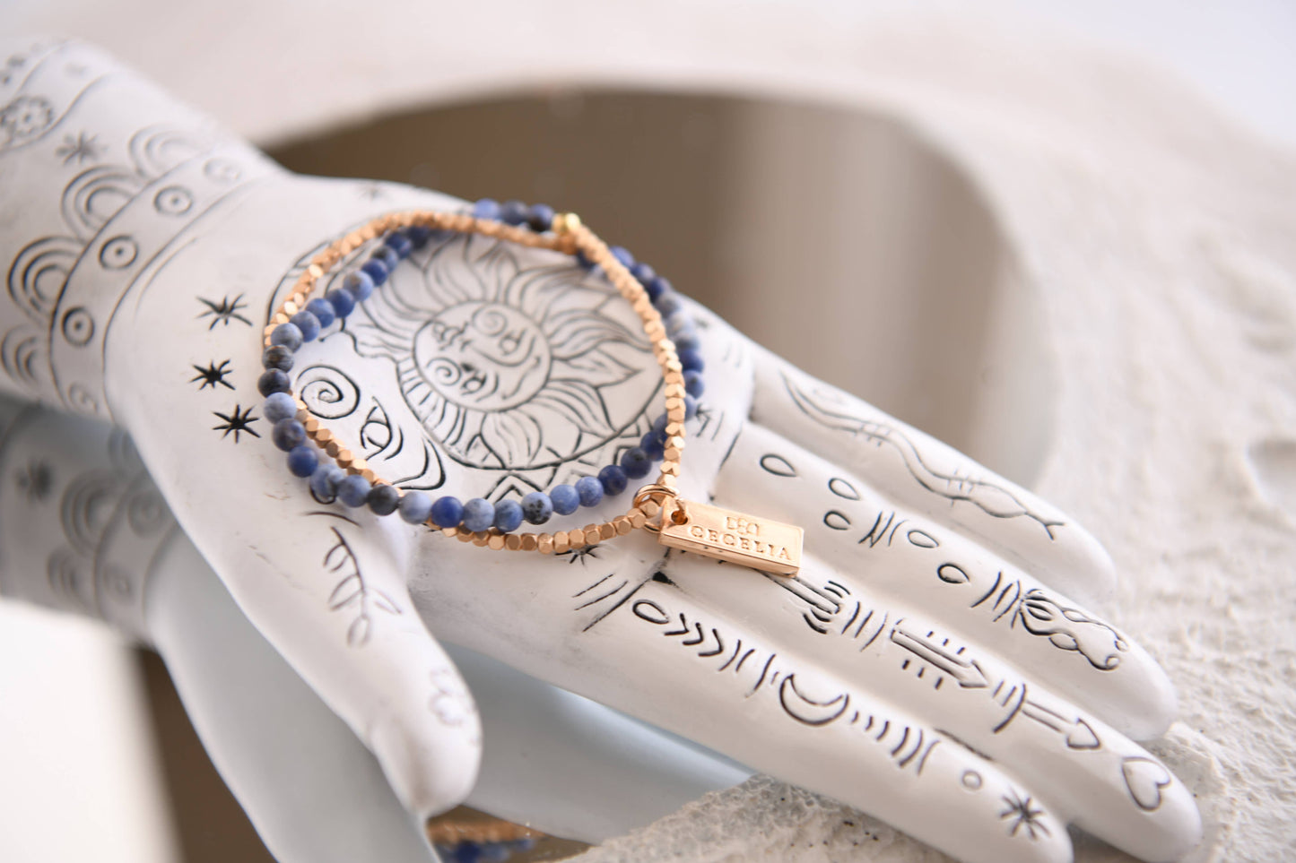 Gemstone Wrap Bracelet with Faceted Gold Beads: Sodalite