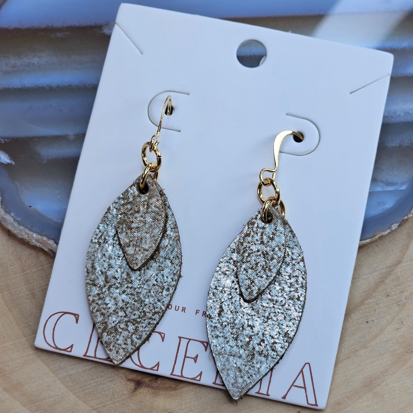 Small Embossed Leather Feather Silhouette Earrings