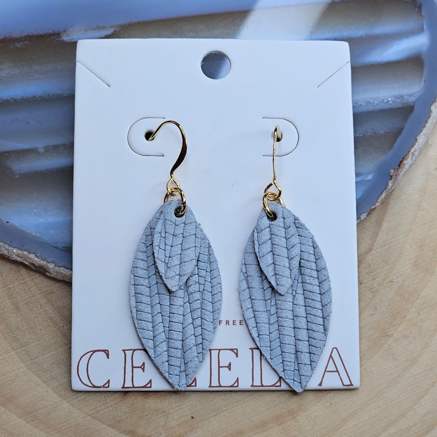 Small Embossed Leather Feather Silhouette Earrings
