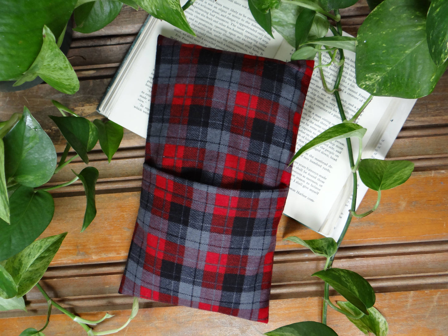 Washable Microwavable Heating Pad Beige Red and Grey Plaid