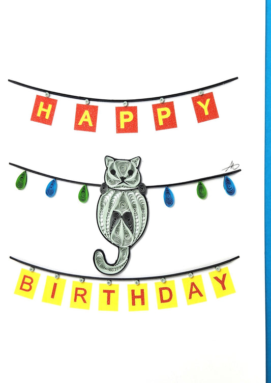 Happy Birthday Cat Quilled Greeting Card