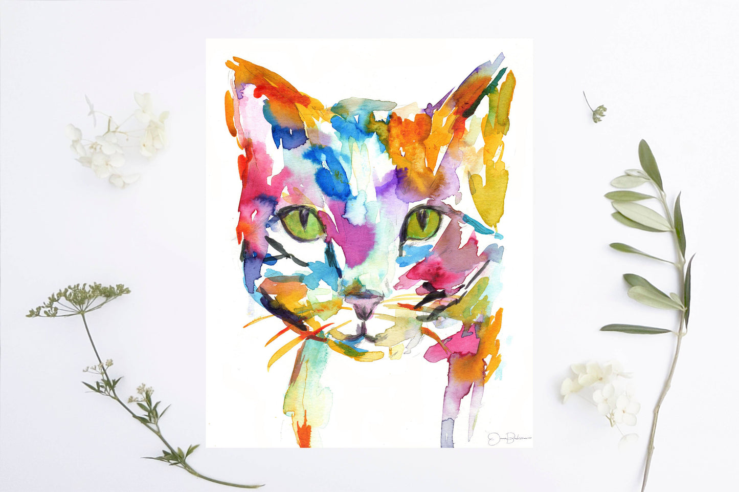 "Cat" Watercolor Tabby Cat Giclée Print: 8" x 10"
