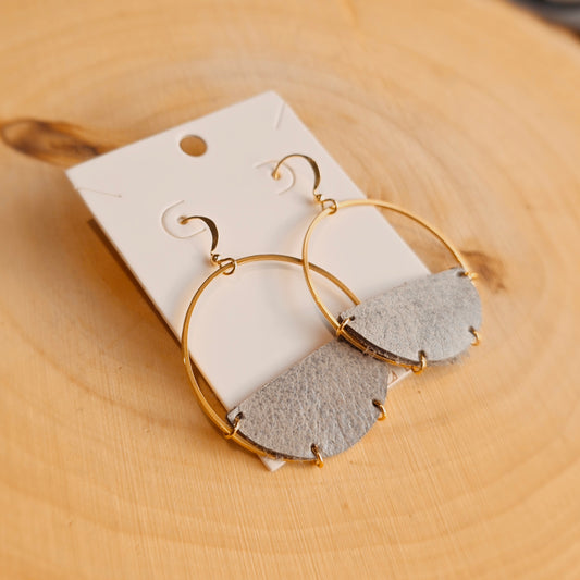 Leather Half Moon Gold Hoop Earrings