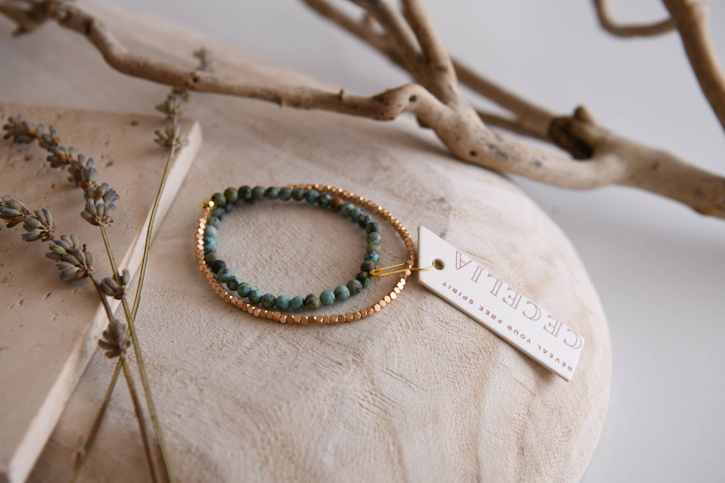 Gemstone Wrap Bracelet with Faceted Gold Beads: African Turquoise