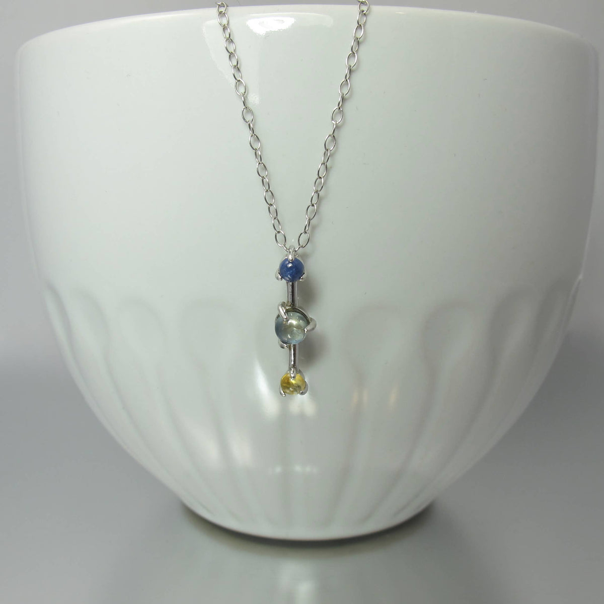 Tri-Color Montana Sapphire Sterling Silver Pendant Necklace