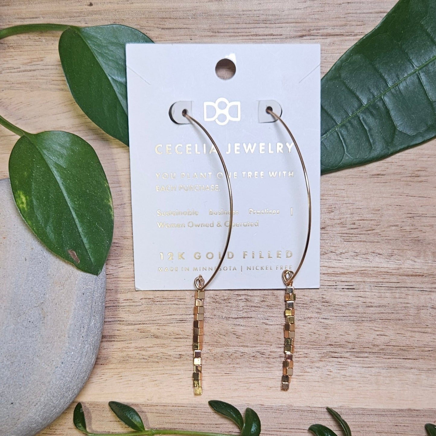 Gold Square Drop Earrings