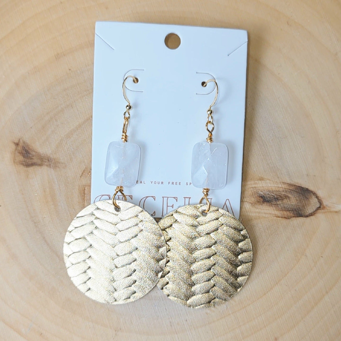 Gemstone and Leather Dangle Earrings