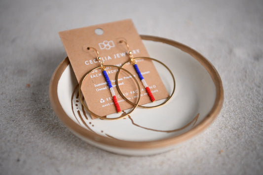 Patriotic Drop Hoop Seed Bead Hoop Earrings